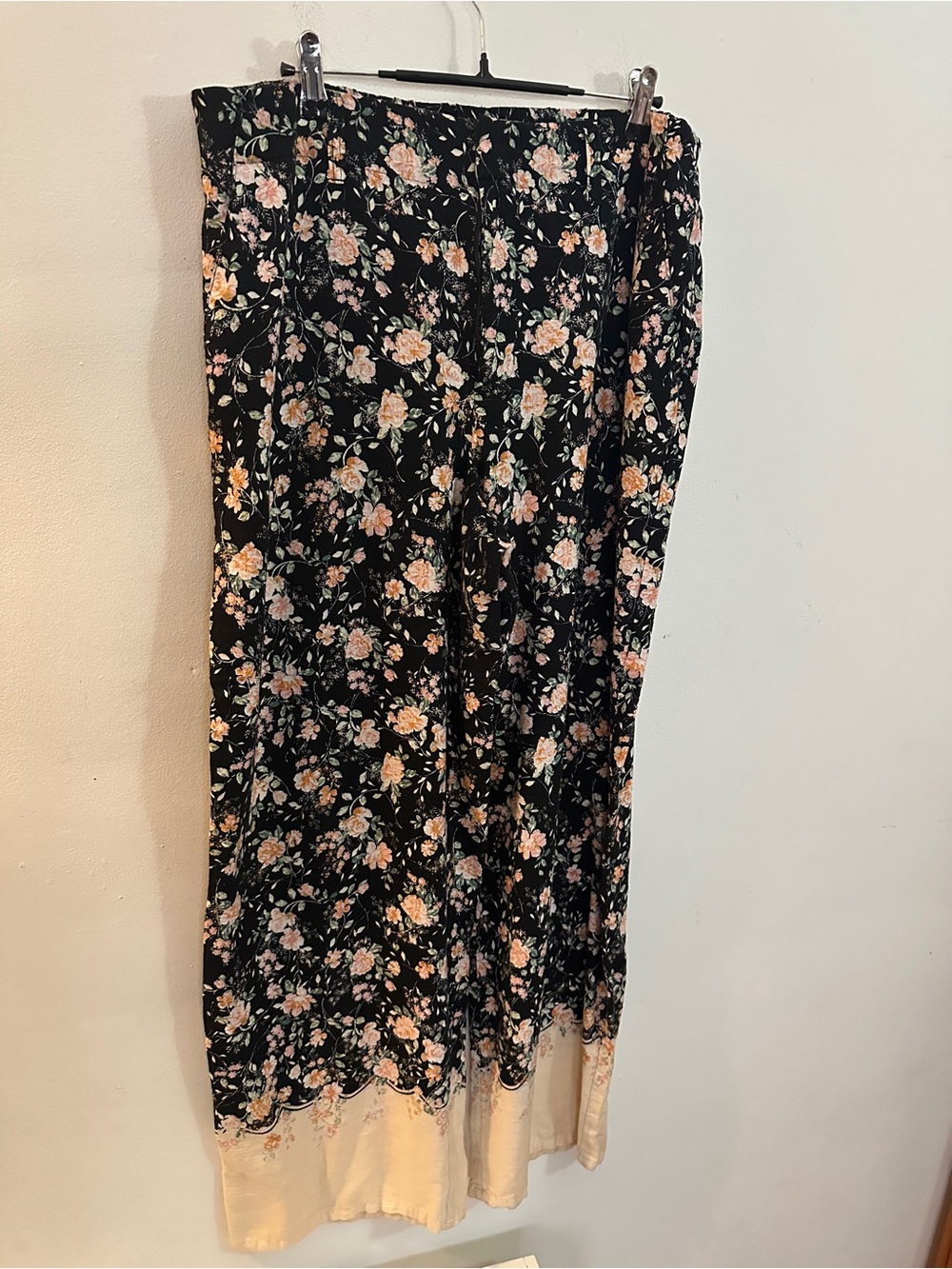 LC Lauren Conrad Black Floral Pants with Pink and Cream Accents